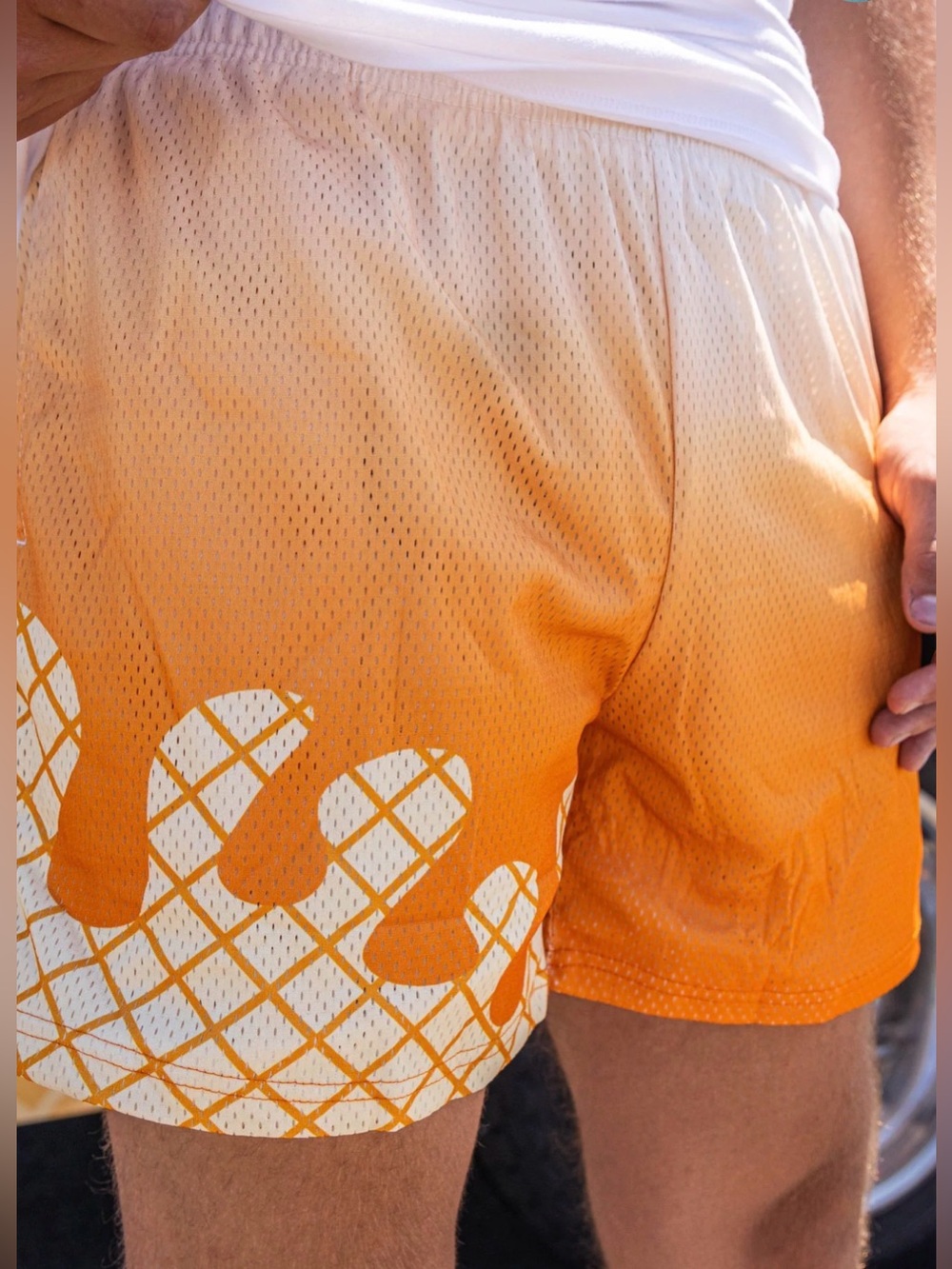 Kids Orange Ombre Athletic Shorts with White Graphic - Picture 3 of 8